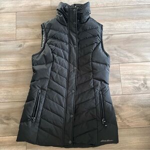 Womens Eddie Bauer Goose Down Parka Vest Black Fur Lined Size M Black Ladies